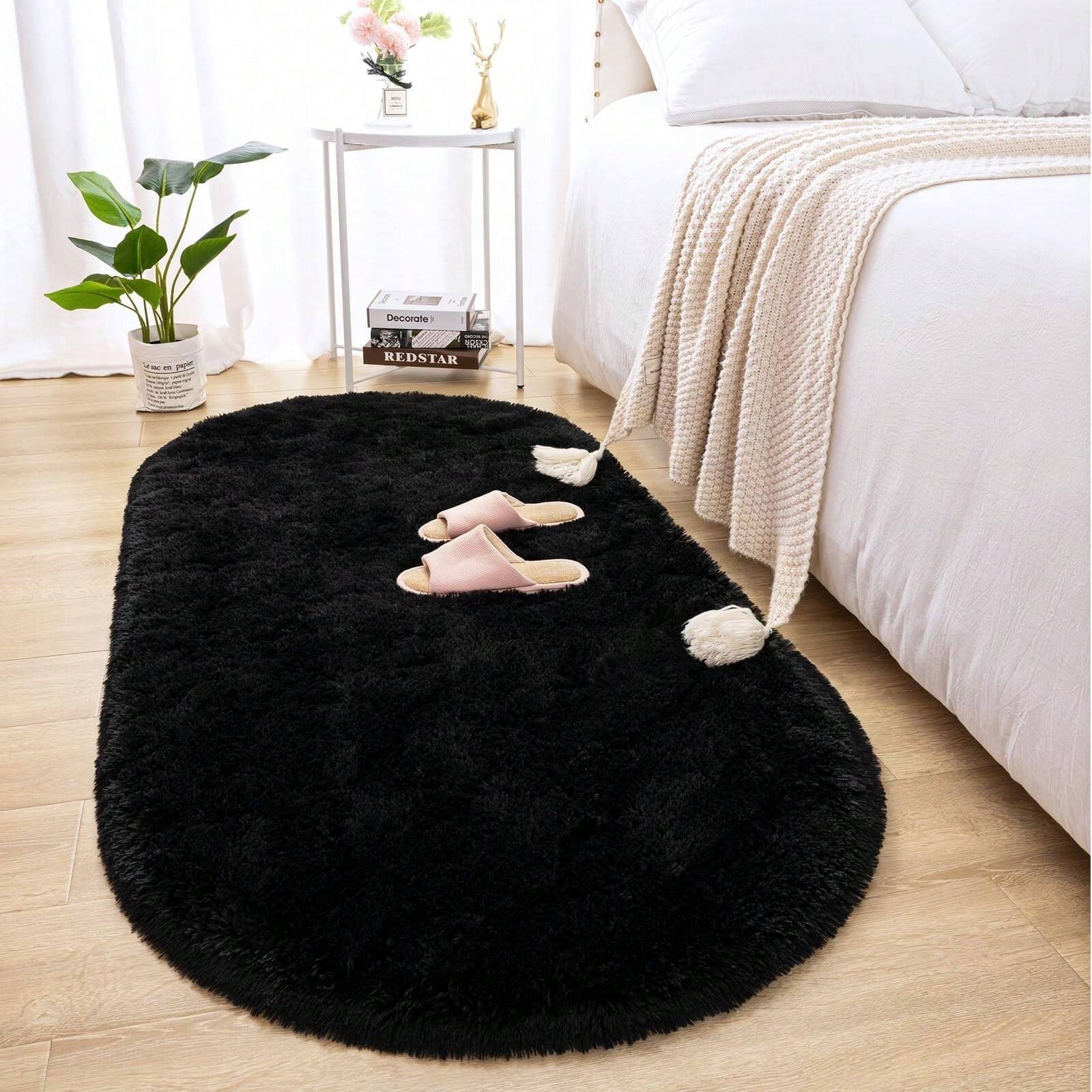 Snug Shaggy Area Rug Soft Plush Oval Carpet Cute Fluffy Bedroom Decor