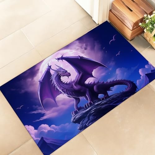 Purple Indoor Door Mat – Stylish 17×29.5in Non-Woven Fabric Floor Dragon