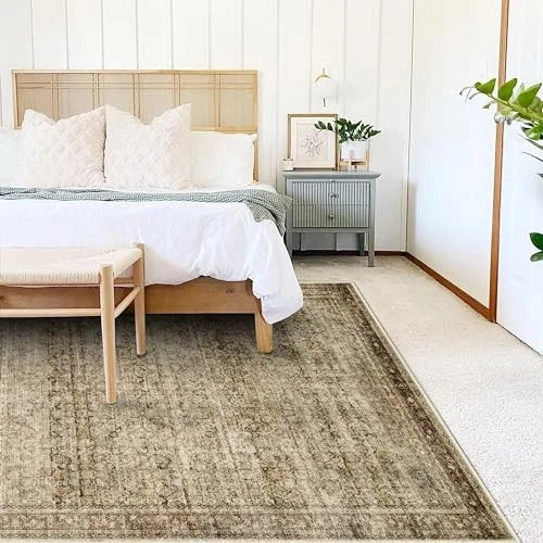 5×7 Washable Area Rug Vintage Brown 5′ x 7′ (Rectangular) Green and Brown