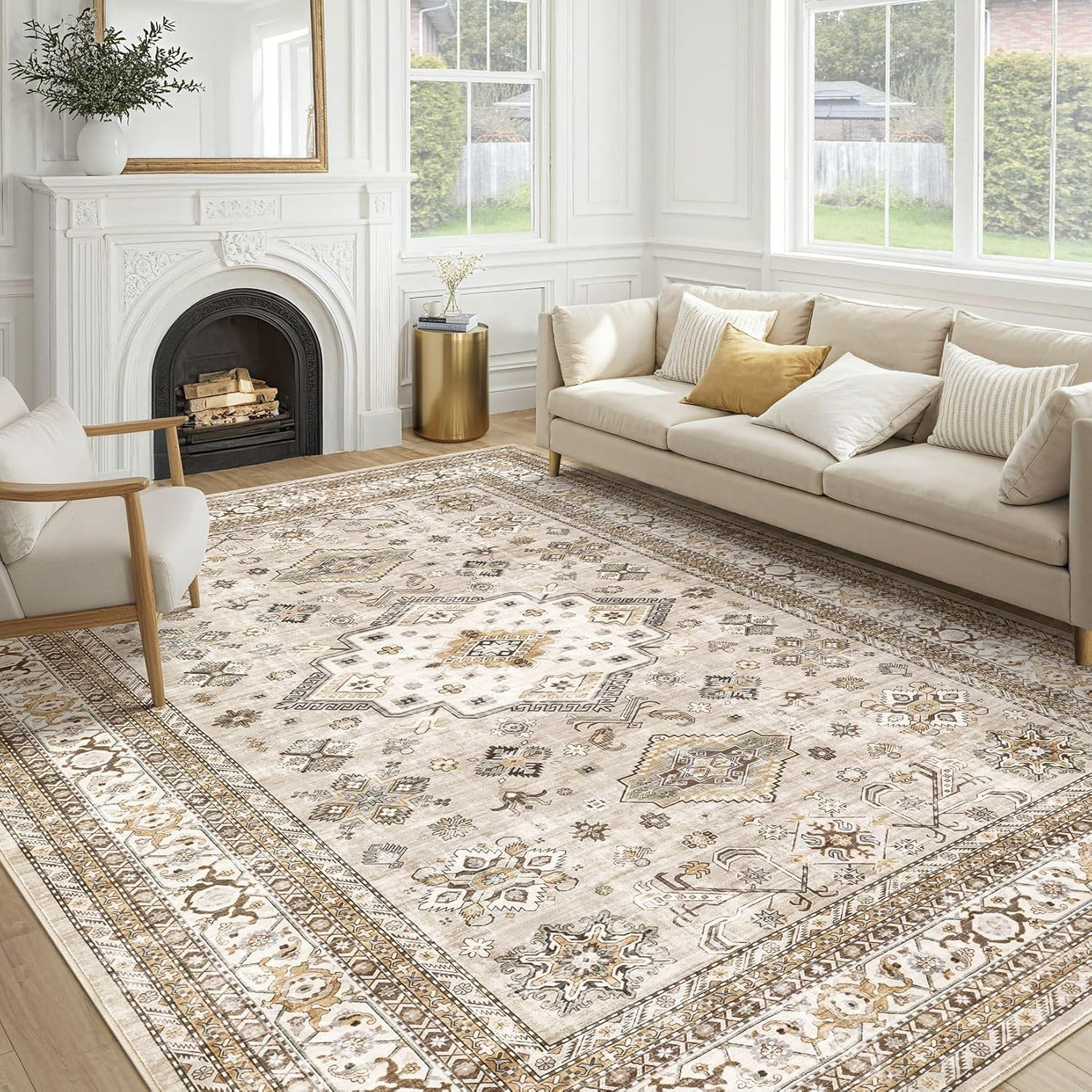 Vintage 8×10 Washable Area Rug – Soft Distressed Oriental Carpet for Home Decor