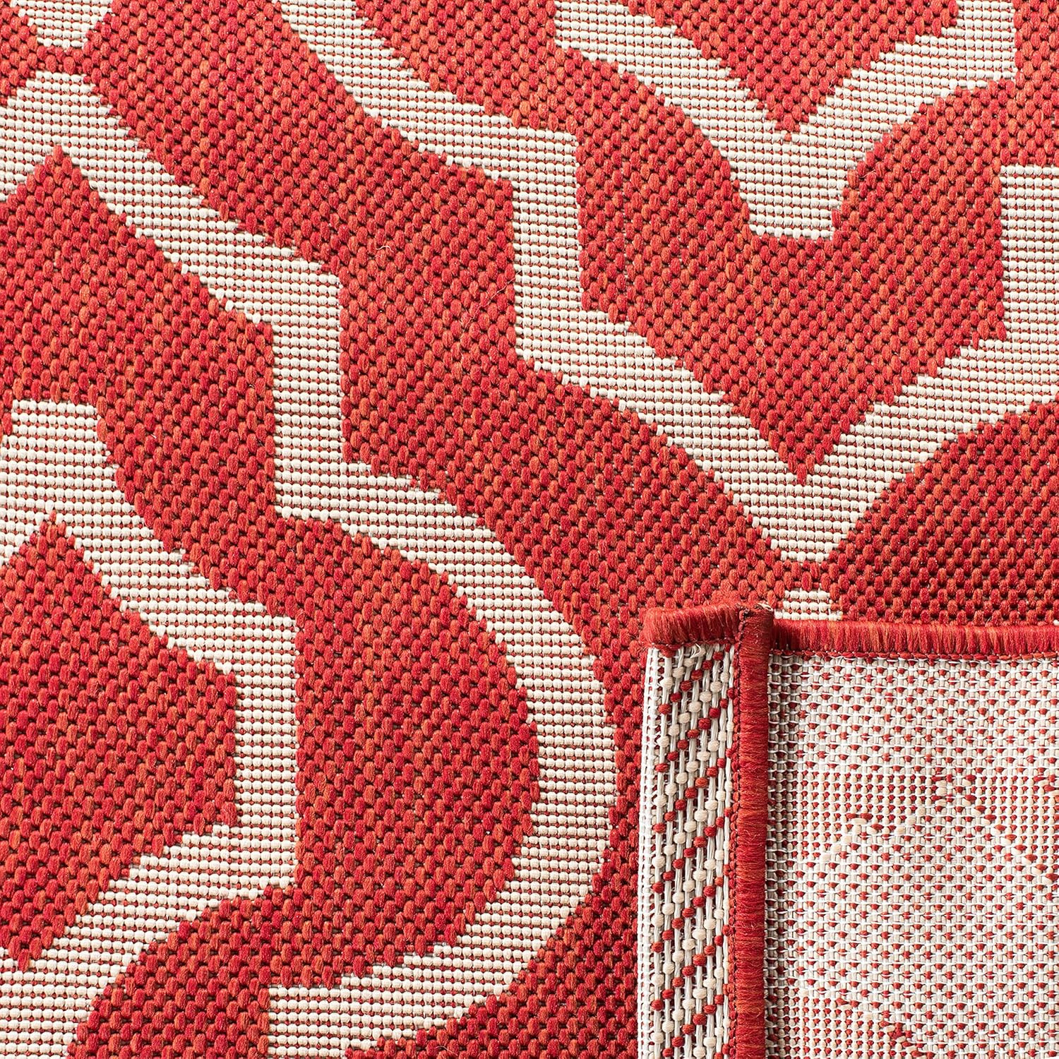 Courtyard Collection 8′ x 11′ Red/Bone Waterproof Indoor/Outdoor Area Rug