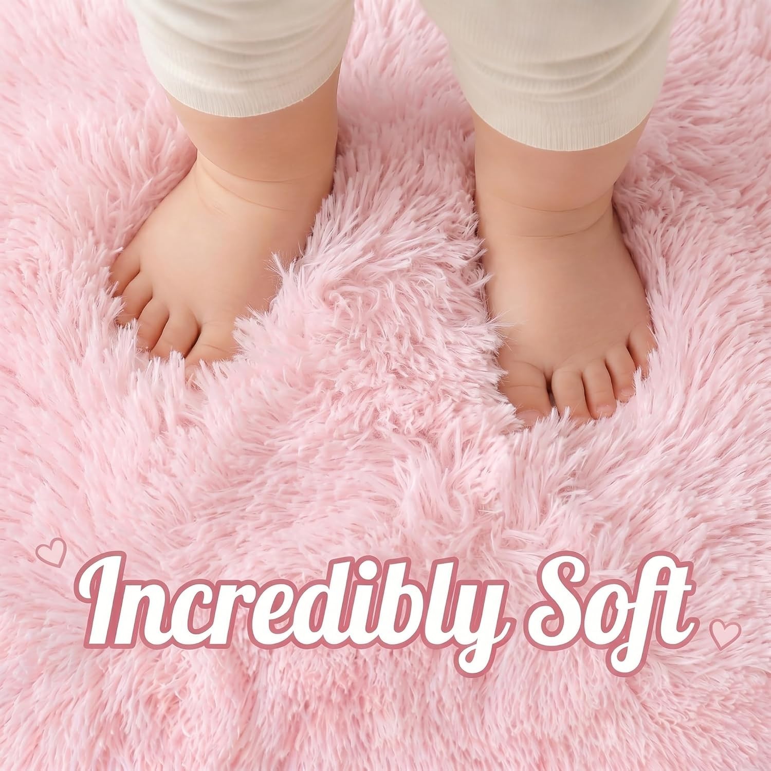 Soft Plush 4ft Round Pink Rug – Elegant Non-Slip Area Rug for Kids’ Bedrooms