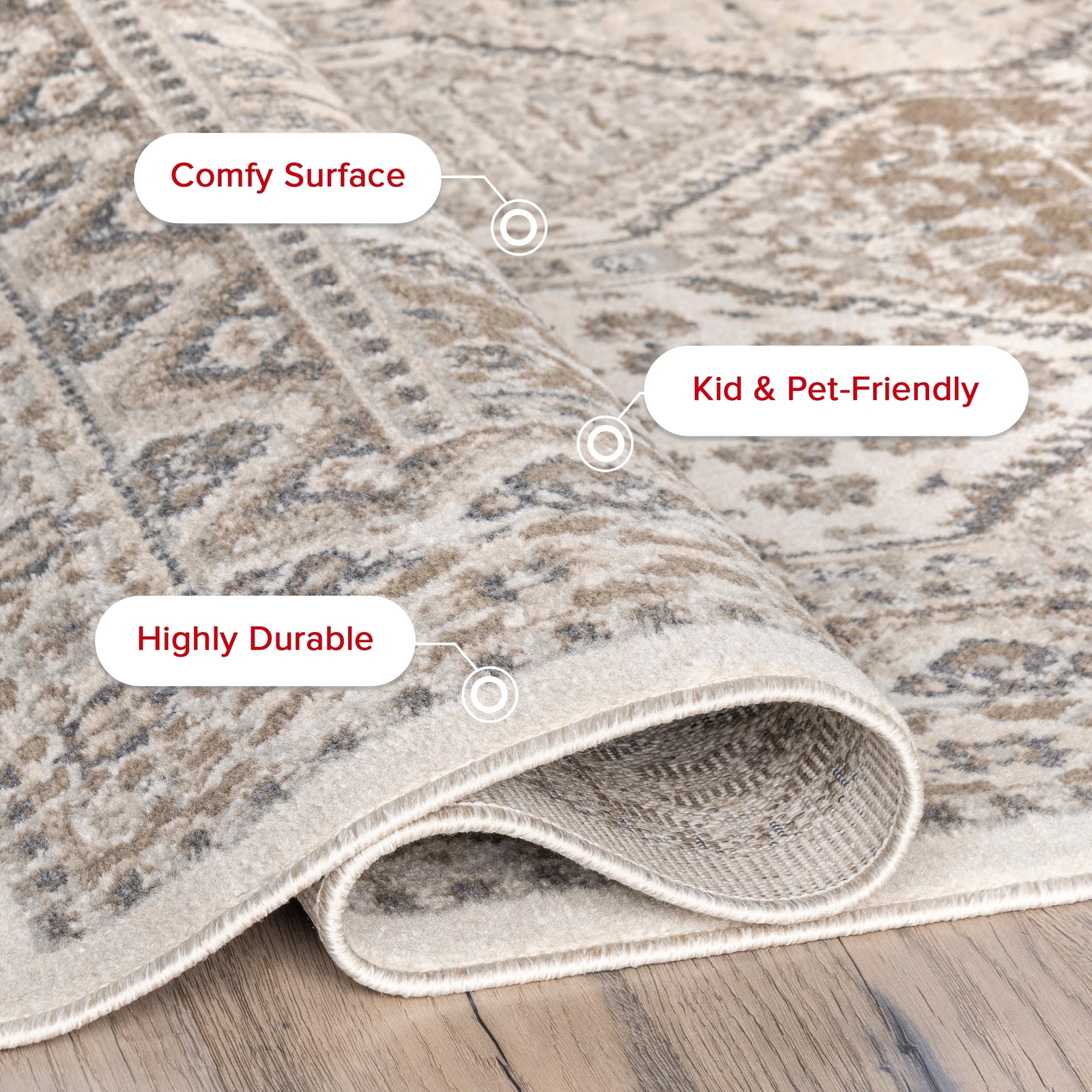 nuLOOM Becca Traditional 9×12 Beige Area Rug Durable Stain Resistant Design