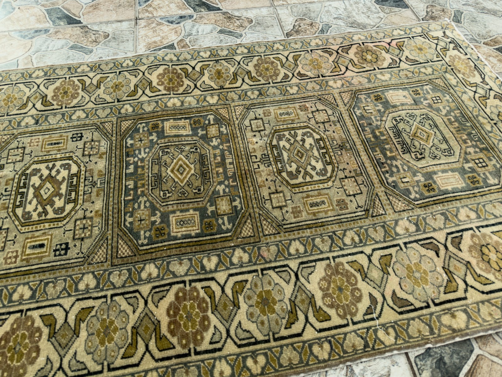 1980s Geometric Turkish Vintage Small Rug Tribal Handmade Anatolian Wool 3×6 ft