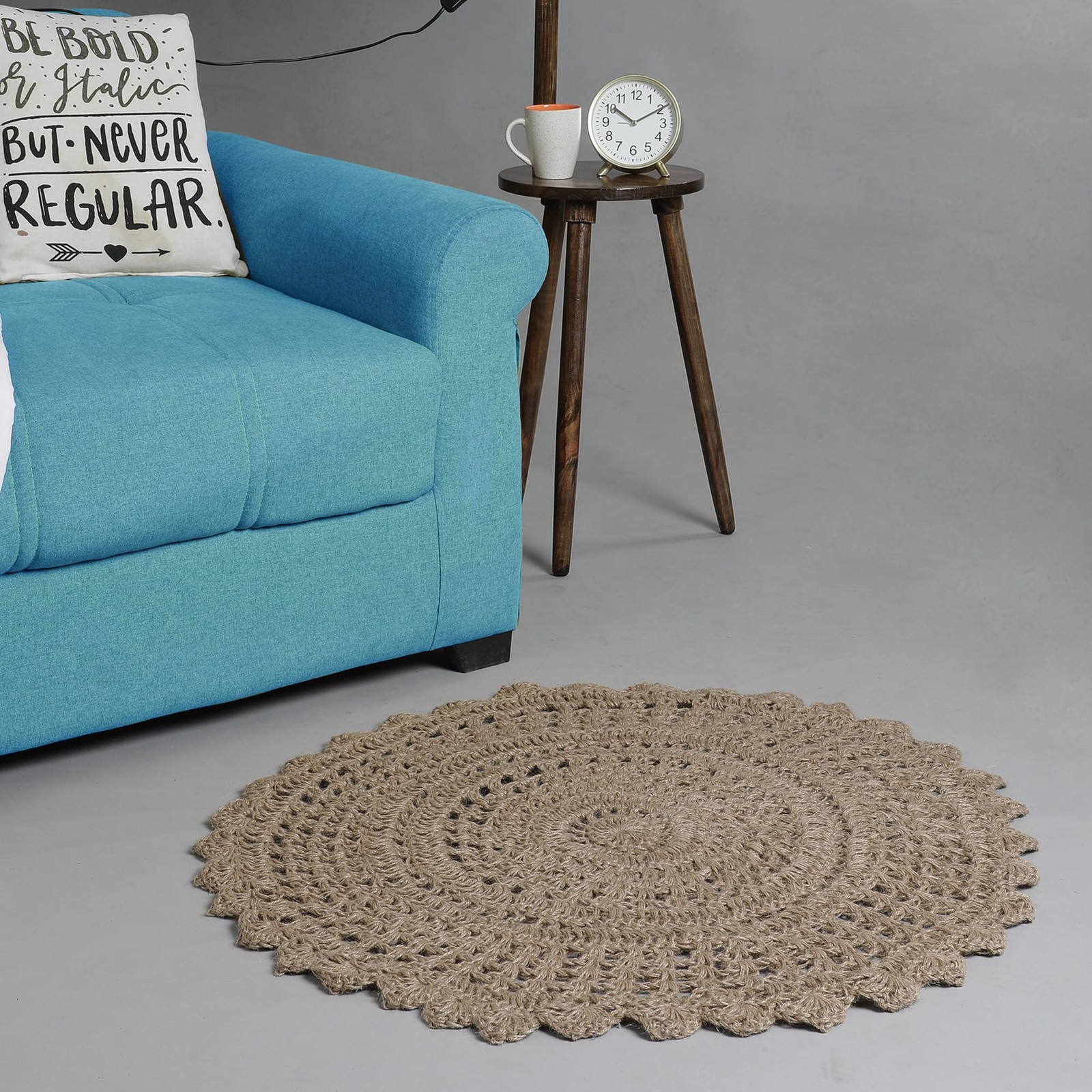 Ramanta Home Jute Handmade Natural Crochet Woven Rug 3 Feet Round Anti- Slip