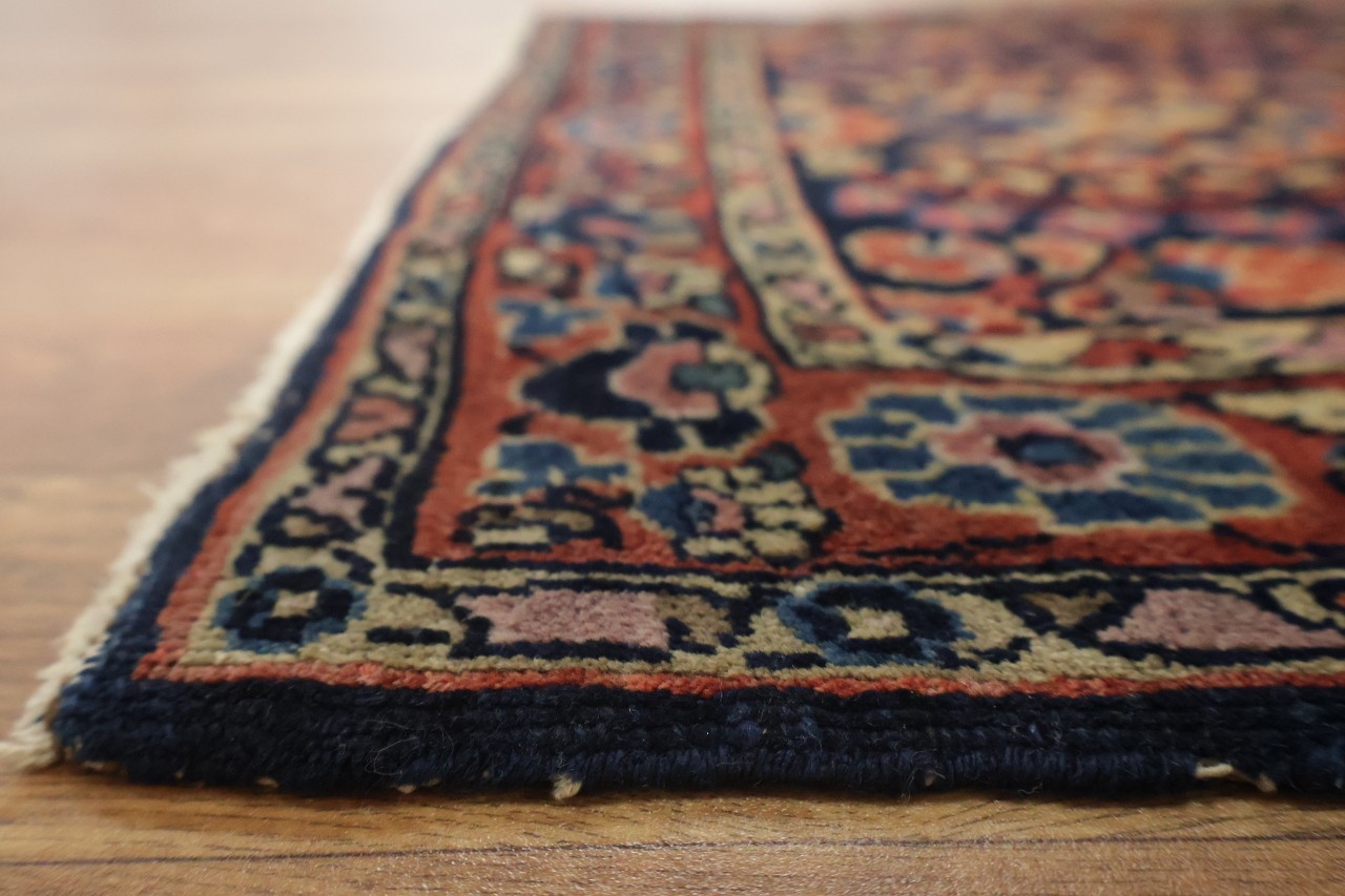 Vintage 2×4 Handwoven Wool Area Rug Blue, Red & Mustard Yellow Accent