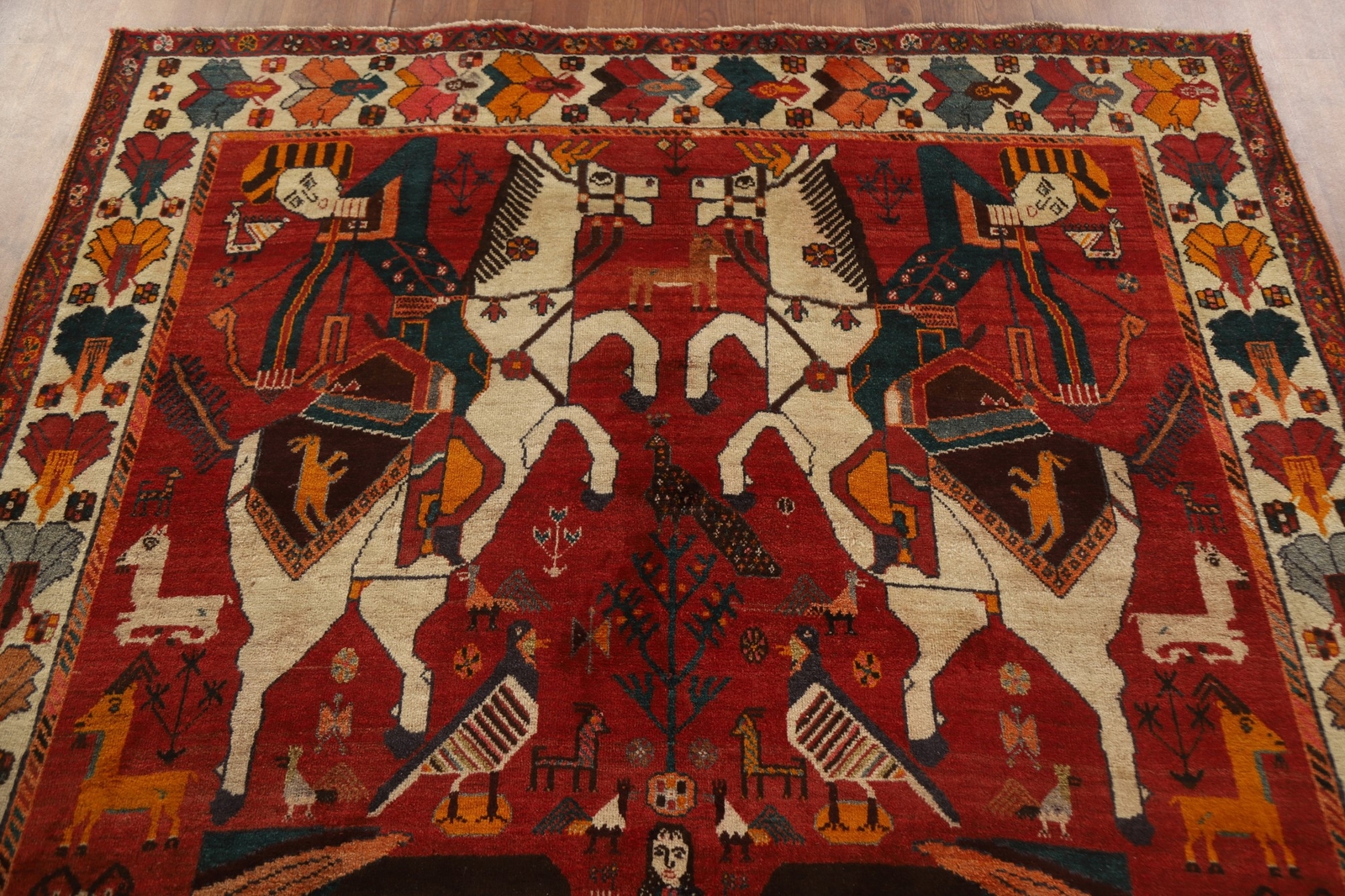 Vintage Tribal Pictorial Kasshkoli Area Rug 6×8 Wool Hand-made Traditional Ru