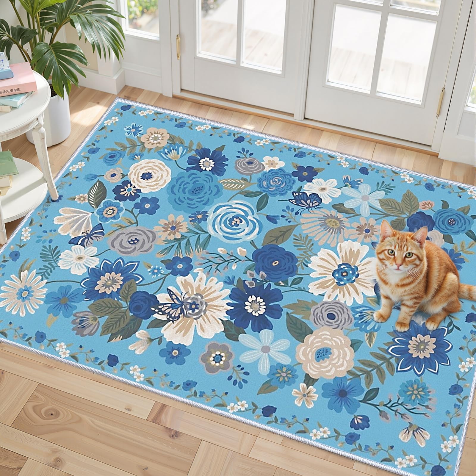 Floral Washable Rug for Entryway, 2×3 Kitchen Mat Ultra-Thin Soft, Non-Slip I…