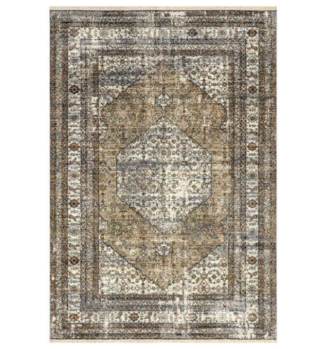 nuLOOM Fringed Performance Area Rug 4’x6′ Charvi Light Brown Medallion Design
