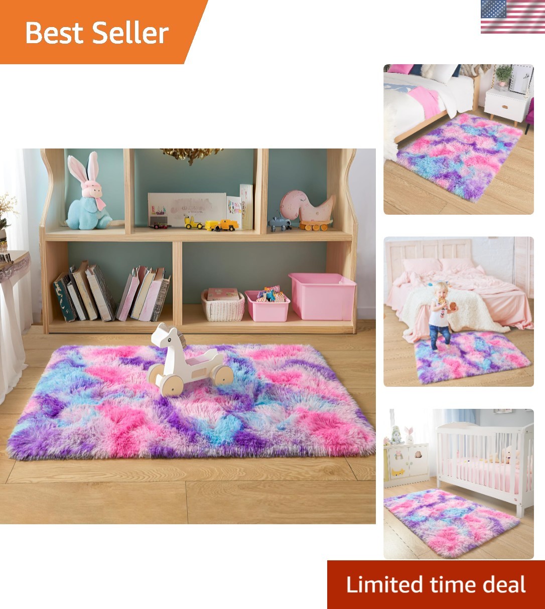 Soft Rainbow Shag Rug for Girls Room – 2×3 Feet Colorful Fluffy Carpet