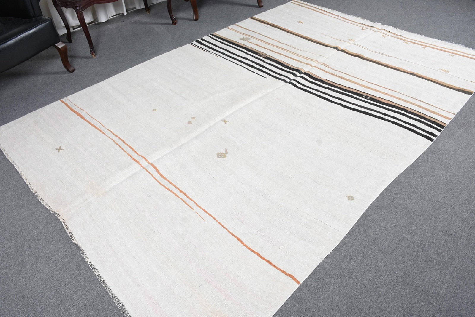 6,5×9,5 ft Turkish Vintage Rug, Large Rug, White Brown Moroccan Wool Rug