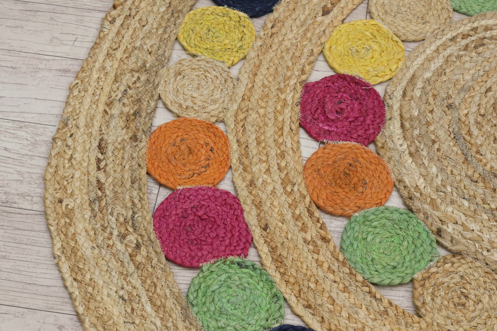 3×3 ft Round Jute Rug, Multicolor Braided Handmade Natural Fiber Carpet, Living