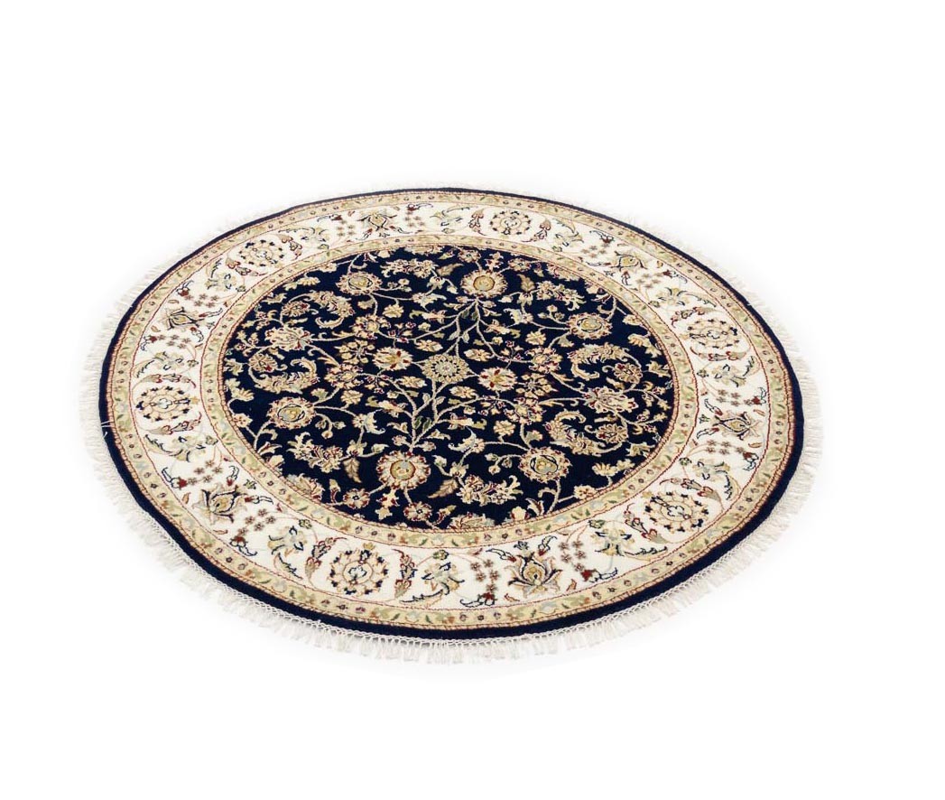 5×5 Handmade Indo-Nain Oriental Round Rug Floral Style Entryway Carpet