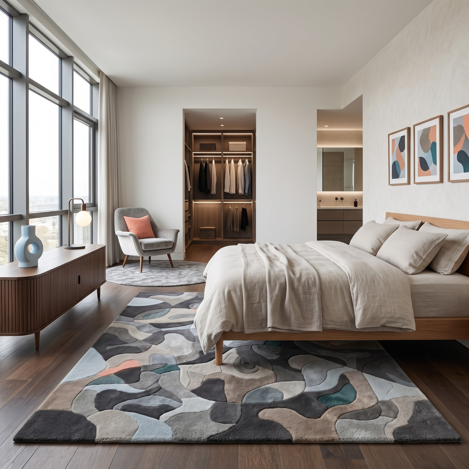 9×12 Hand Tufted Wool Area Rug Abstract Modern Design Gray Beige