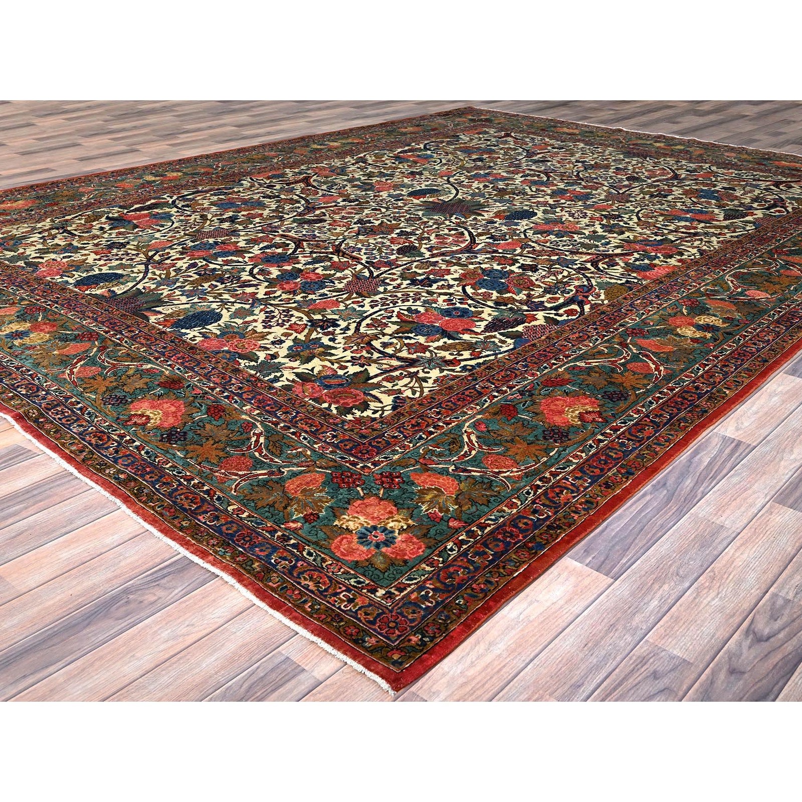 10’3″x13’5″ Lemon Icing White Antique Zoroastrian Kishoon Wool Oriental Rug R213