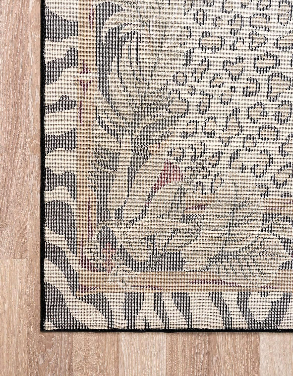 Wildlife Collection Cheetah Border Area Rug, 5′ x 8′, Ivory/Black
