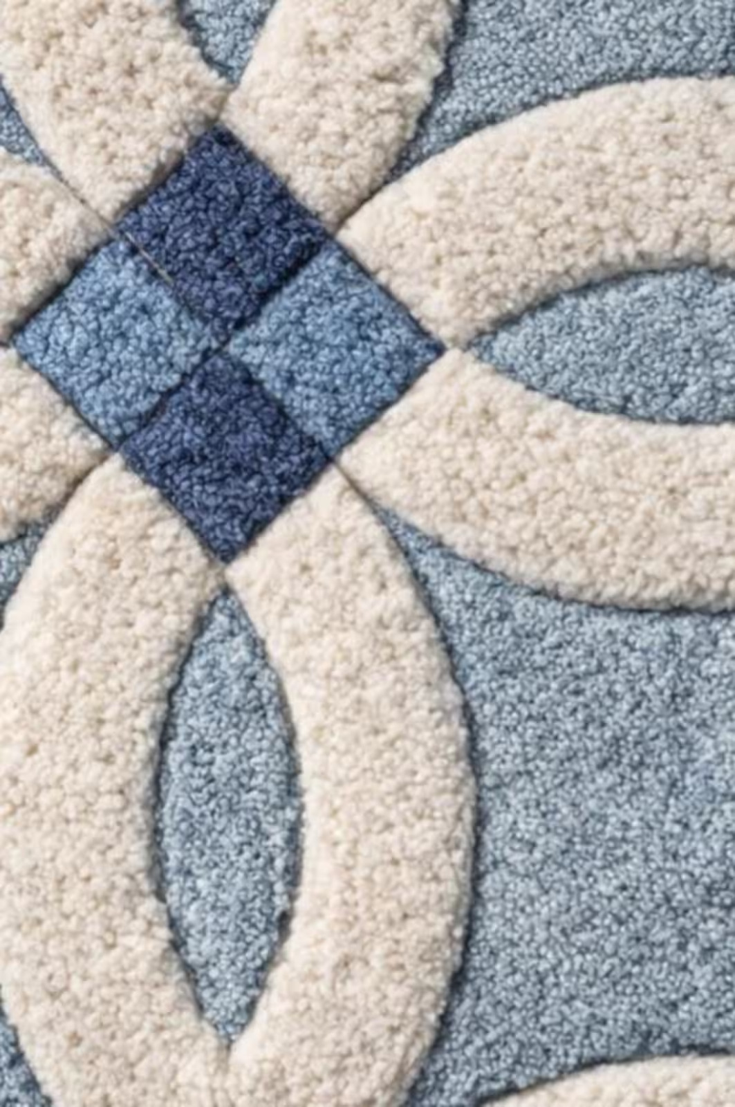 Hand Tufted Blue and Ivory Geometric Rug Modern Coastal Luxury Wool Area Rug.