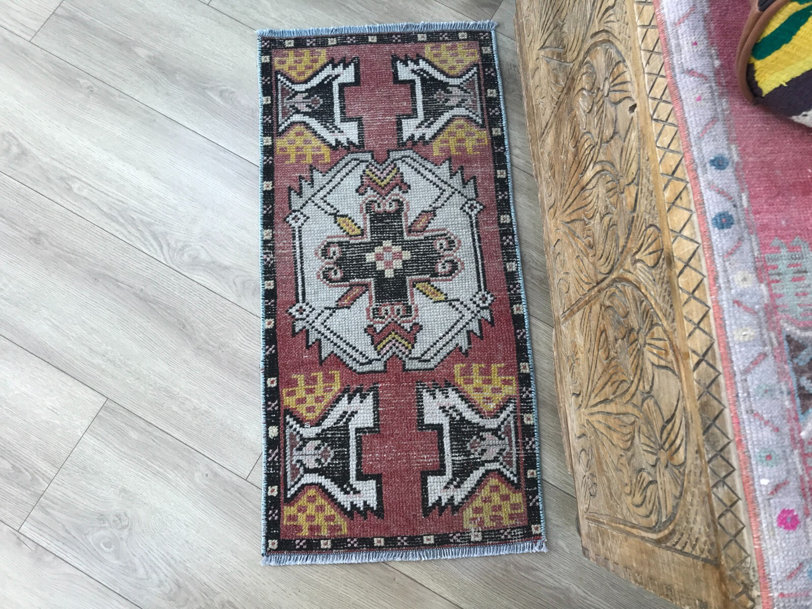 mini rug, carpet mat, outdoor rugs, wool rug, handmade oushak, 1.5×3.2 ft