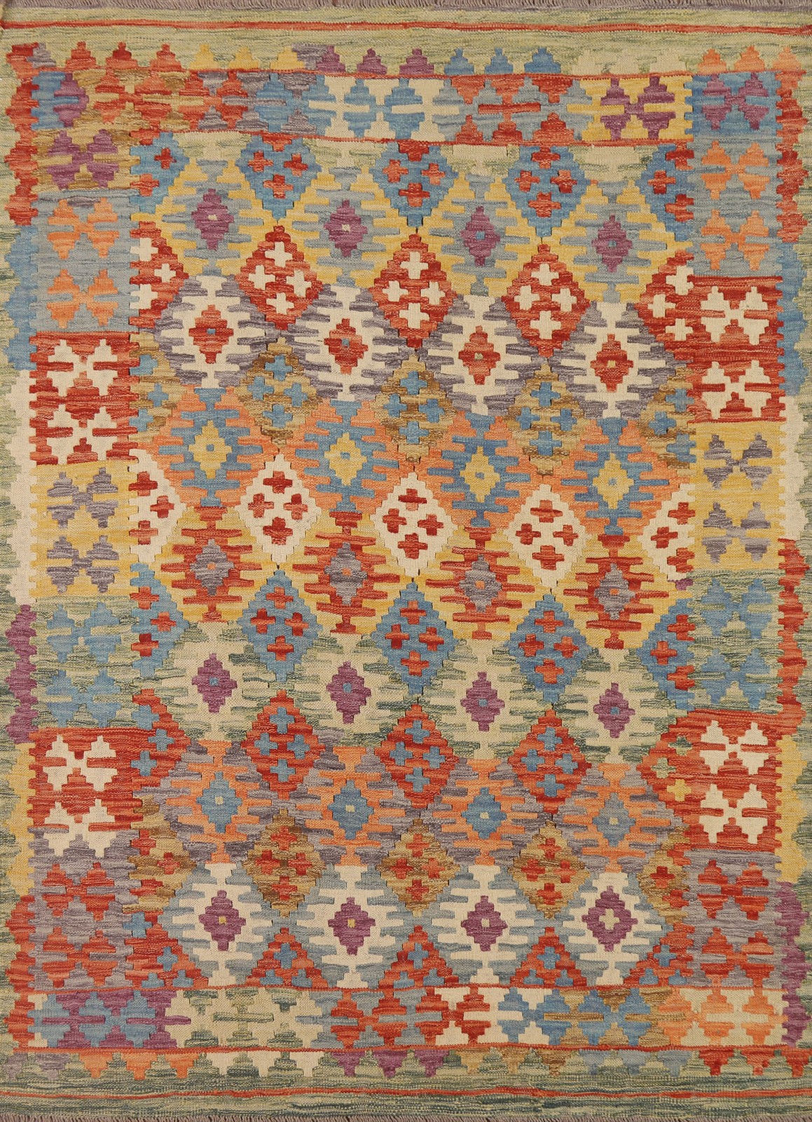 Geometric Kilim Oriental Area Rug 5×6 Flat-weave Wool South-western Style Carpet