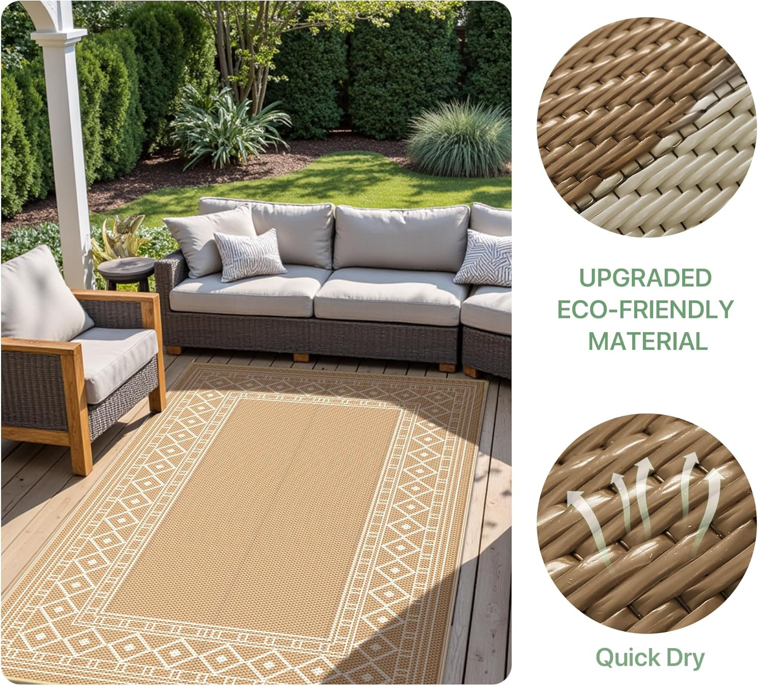 Outdoor Rug 5’X8′ Waterproof for Patio Decor, Reversible Outdoor Plastic Straw R