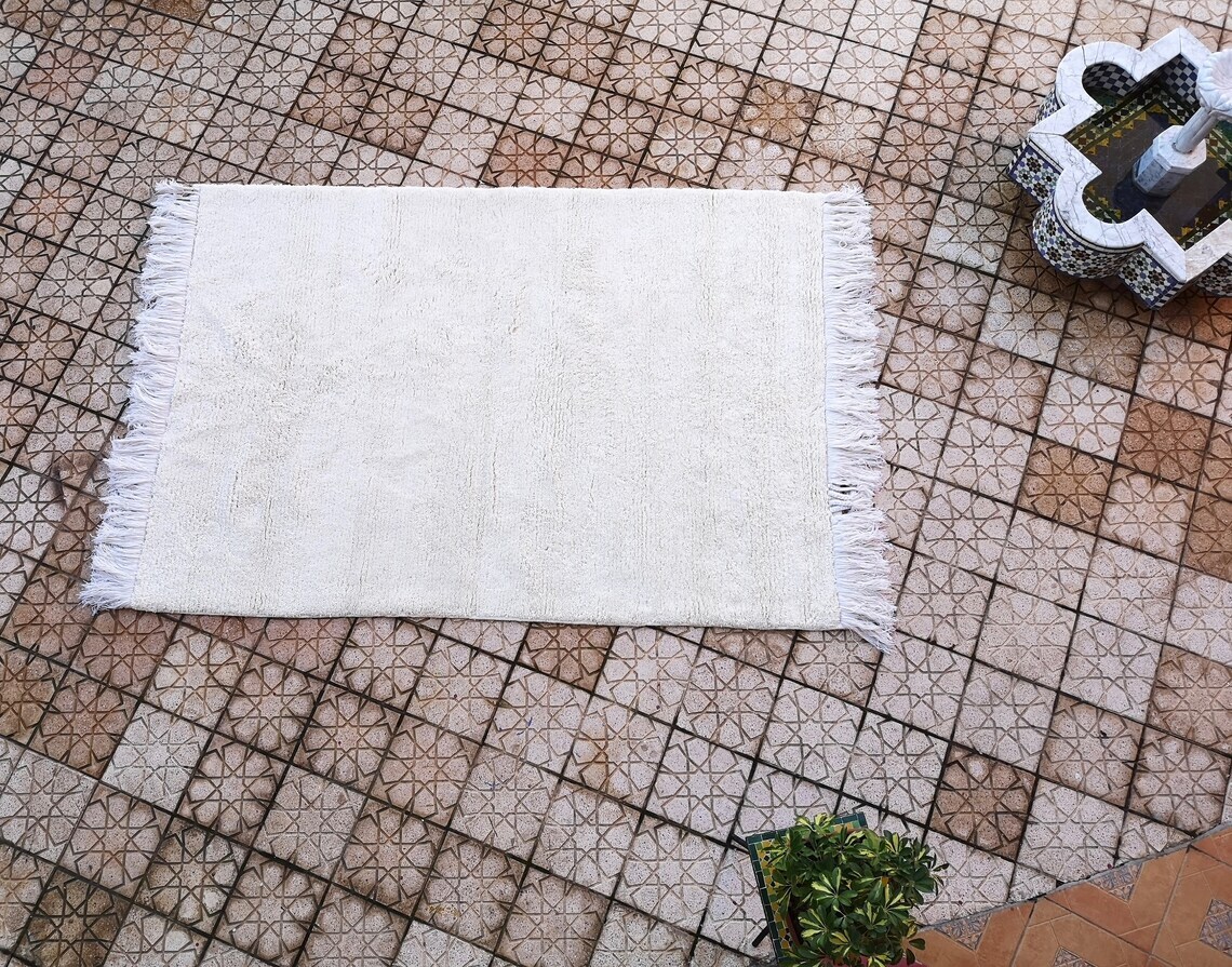 White Moroccan rug Beni Ourain rug handmade Moroccan Rug100% wool rug