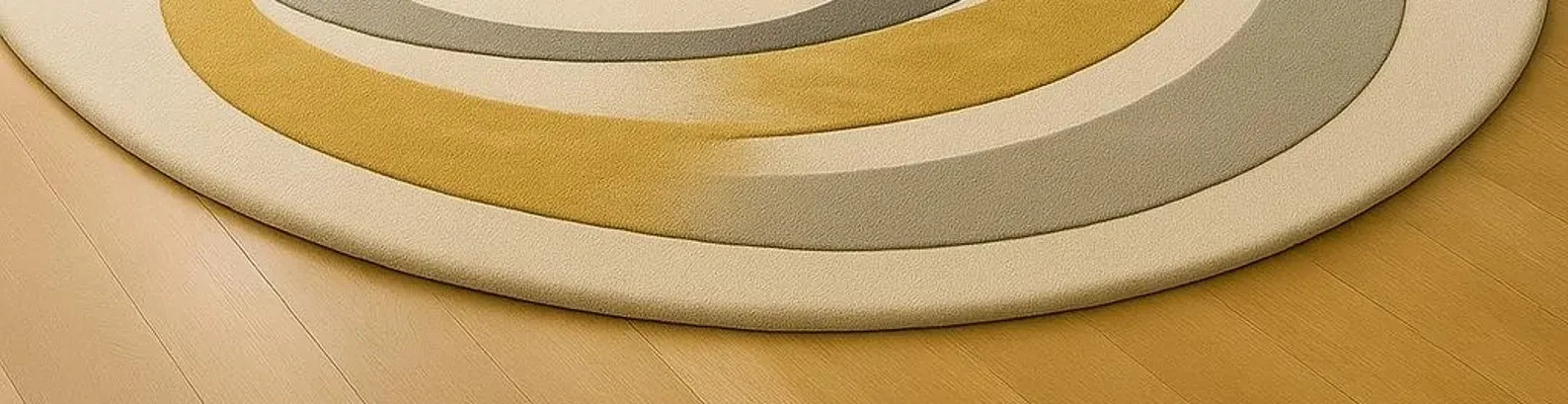 Hand-Tufted Wool Round Rug | Gold & Grey Geometric Design