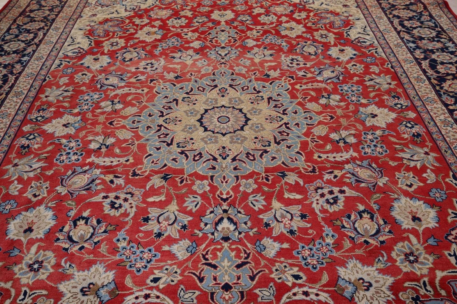 Traditional Najafabad Red/ Navy Blue Area Rug 9×13 Wool Handmade Room Size Rug
