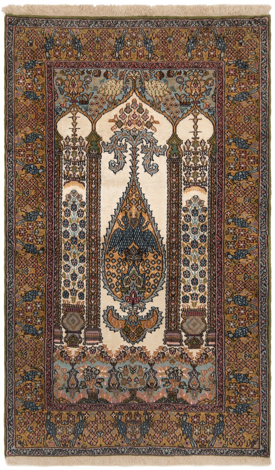 Kashmir Silk Hand-Knotted Oriental Carpet 123×76 Cm – Fine, Carpet, Rug, Beige