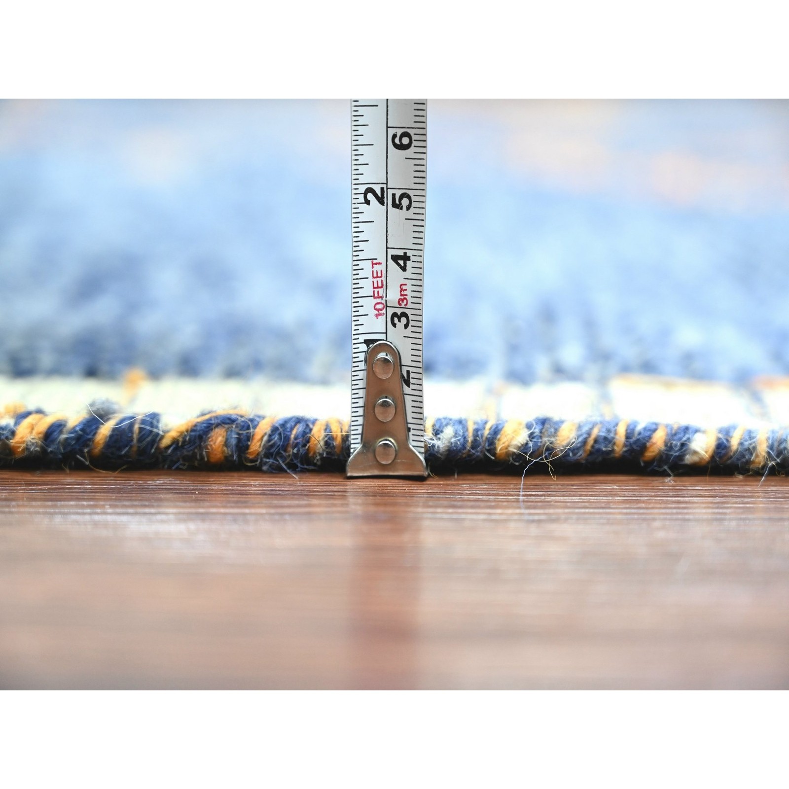9’x12’5″ Blue Moroccan Weave Arts and Crafts Design Hand Knotted Wool Rug R20418