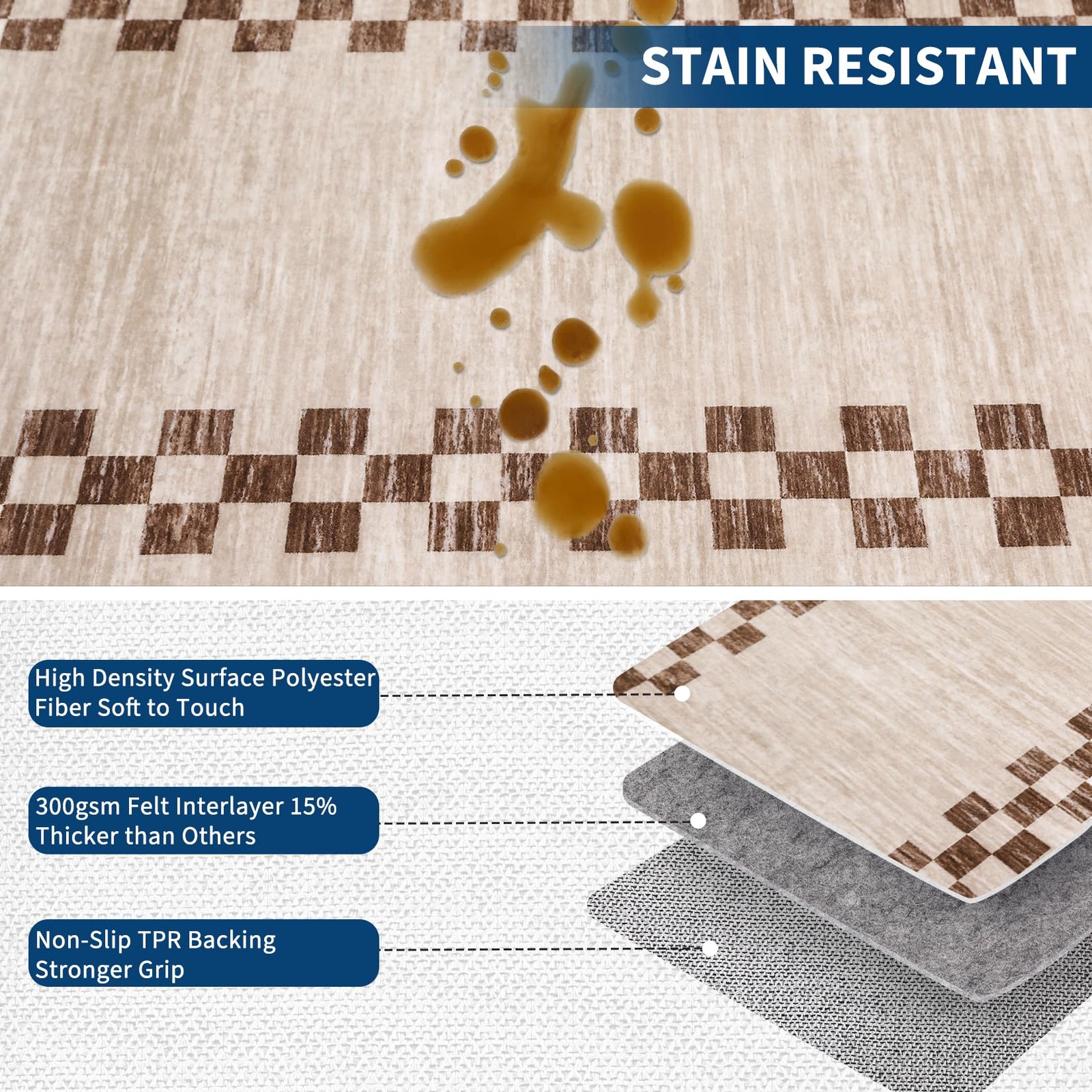 Washable Rug 5×7 for Living Room Large Bedroom Scalloped Rug Non Slip Stain R…
