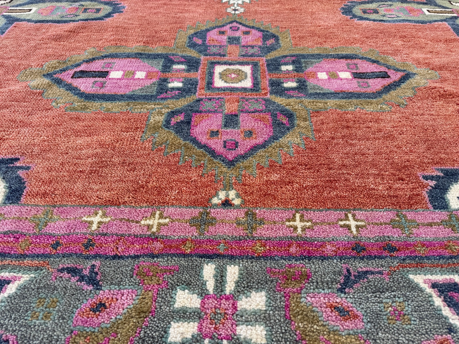 8×10 NEW WOOL RUG HANDMADE ORIENTAL handwoven persimmon orange pink oushak heriz