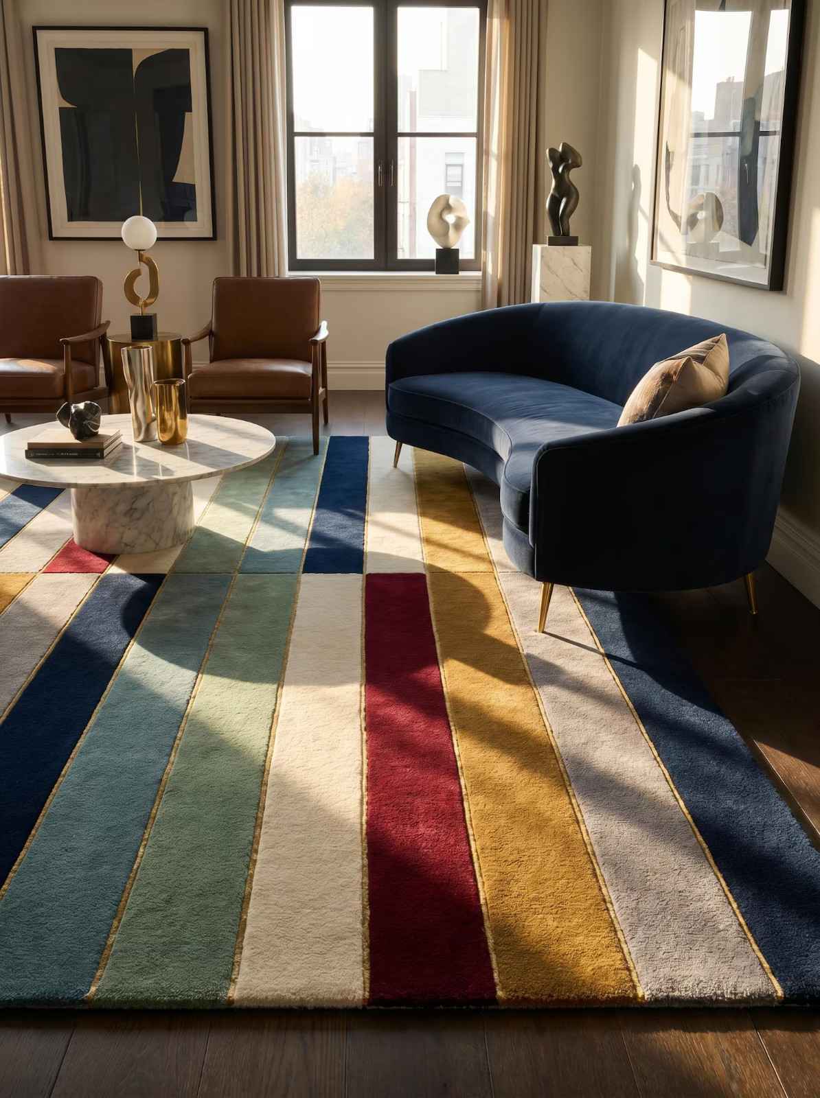 Handmade Design Modern Geometric Striped Carpet Area Rug Hand Tufted Wool Rug