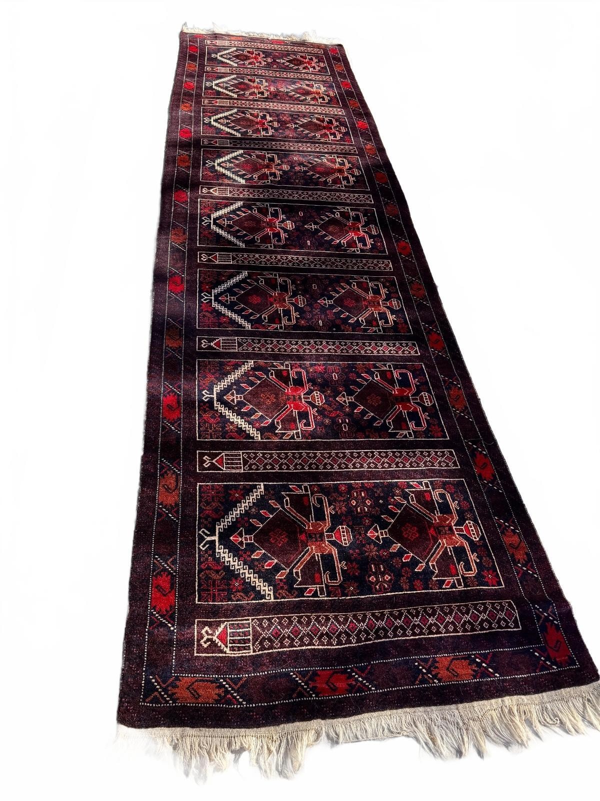 Vintage Hand-Knotted Central Asia Wool Runner Rug 3’5″ x 13’2″ Hallway Carpet