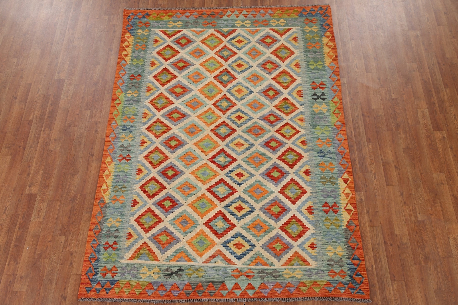 Pastel Color Geometric 6×8 Reversible Kilim Area Rug Wool Flat-Woven Carpet