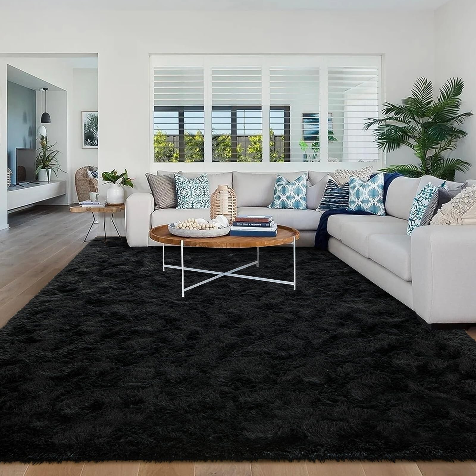 8×10 ft Black Fuzzy Rug for Living Room Soft Fluffy Bedroom Area Rugs Non-Sli…