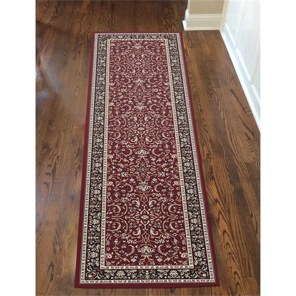 Pemberly Row Traditional 2’2″ x 8′ Rectangular Fabric Rug in Burgundy Red