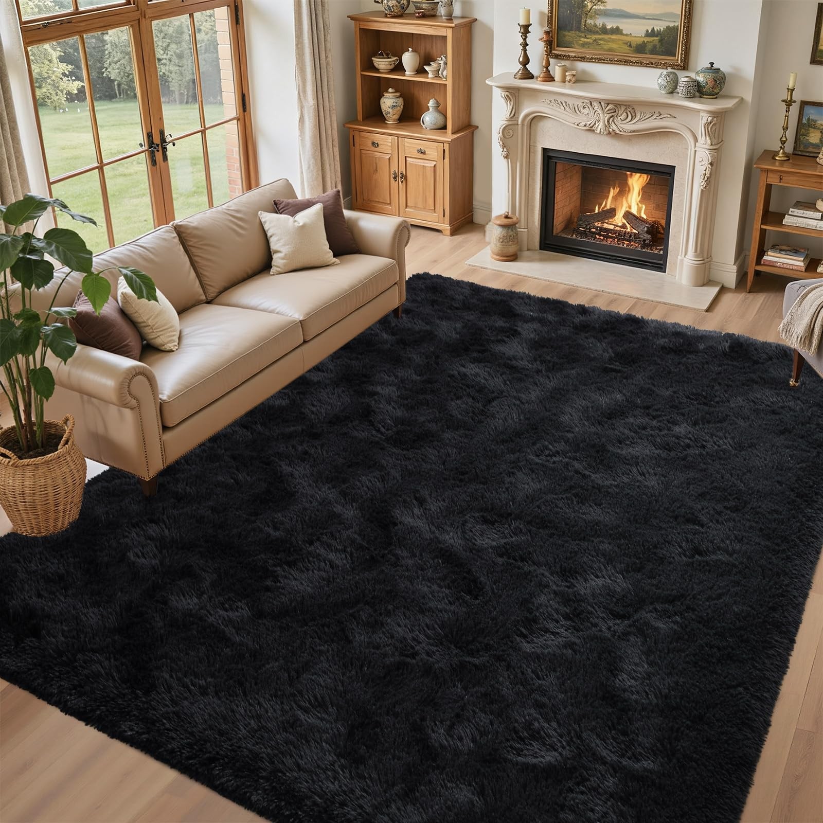 5×7 Black Area Rugs for Living Room, Large Fluffy Shag Bedroom Rugs Non-Slip,…