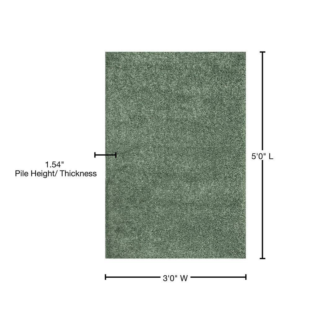 Kara Solid Shag Green Doormat 3 Ft. X 5 Ft. Area Rug