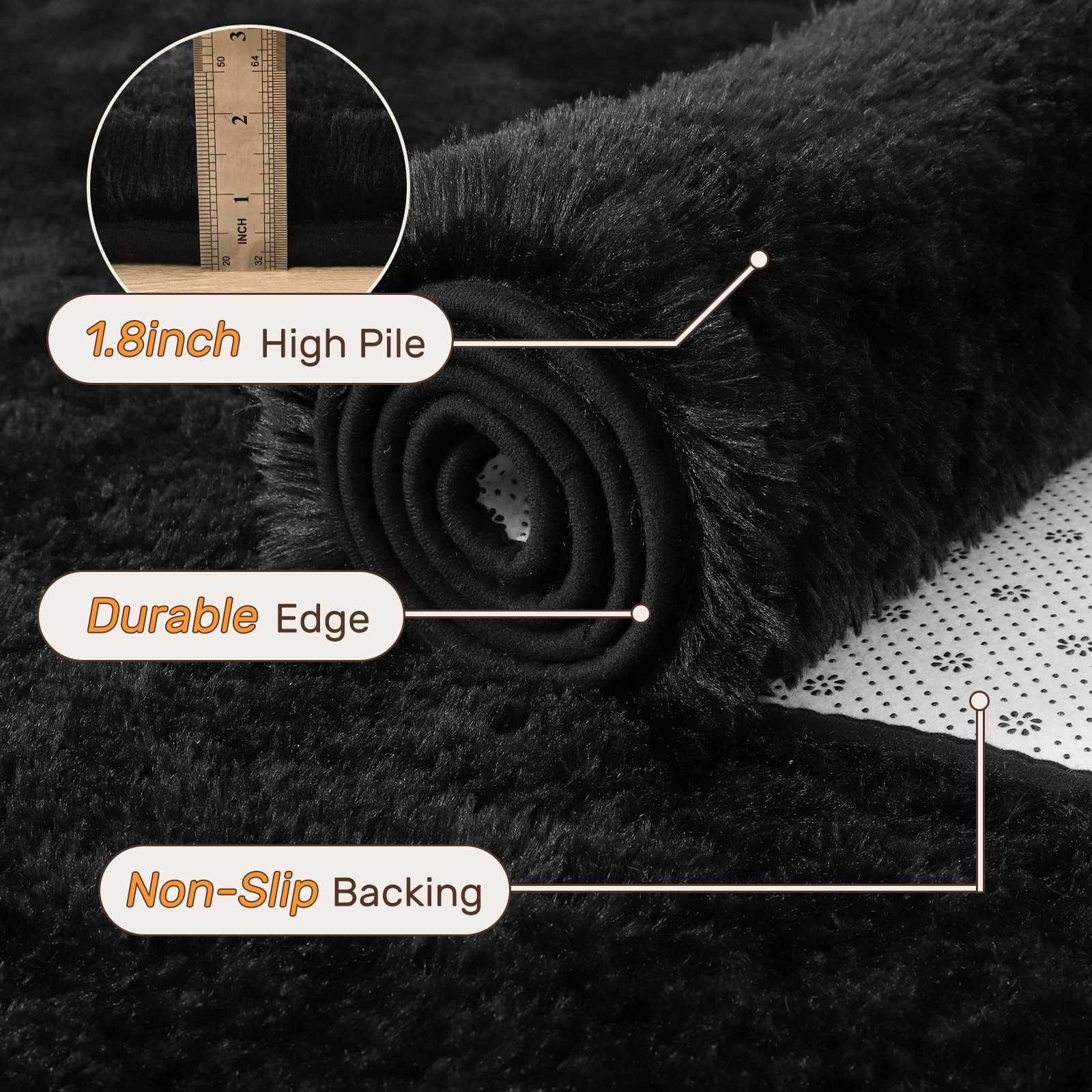 5×7 Black Area Rugs for Living Room, Large Fluffy Shag Bedroom Rugs Non-Slip,…