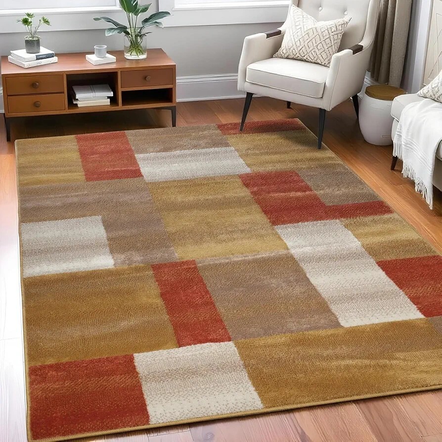 Superior Clifton Area Rug Geometric Rectangular Tile Pattern, 4′ × 6′ Ginger NEW