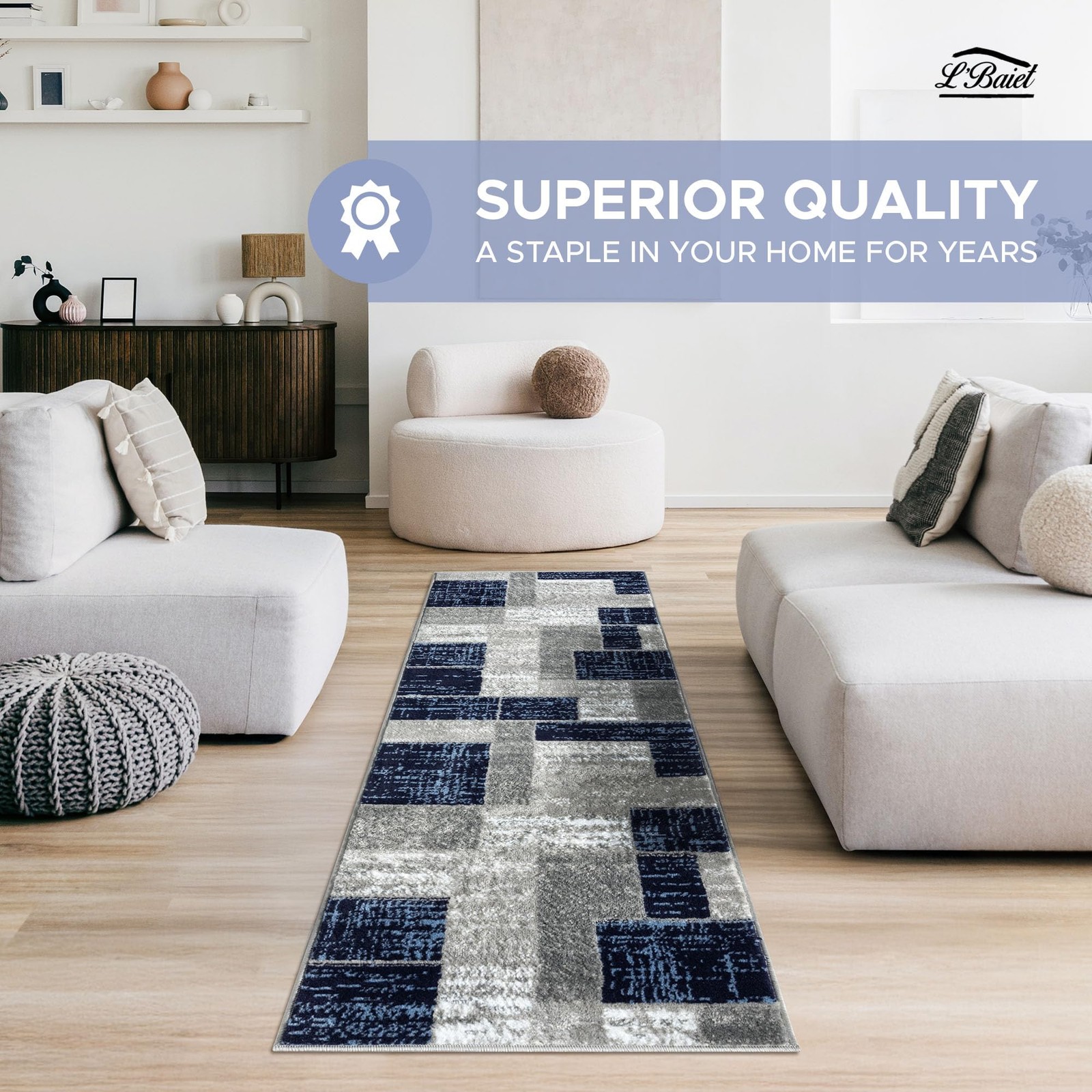 Verena Geometric Area Rug Blue Grey 5′ x 7′ Medium Area Rugs Carpet for Livin…