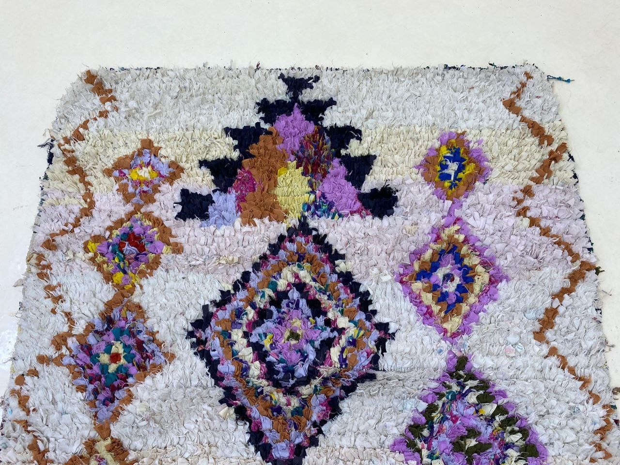 Boucherouite Moroccan Vintage Berber Rug, Unique Geometrie Home Rug 3’x5’6 ft