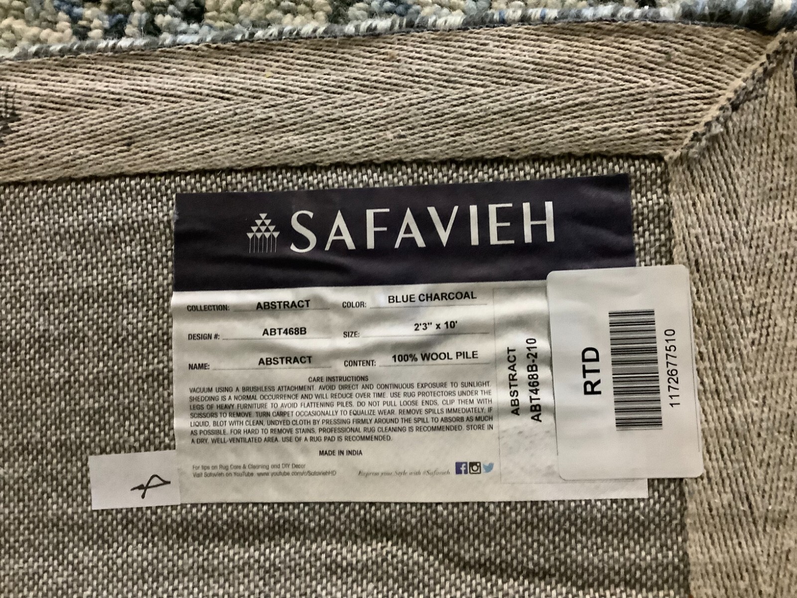 BLUE / CHARCOAL 2′-3″ x 10′-0″ Flaw in Rug, Reduced Price 1172677510 ABT468B-210