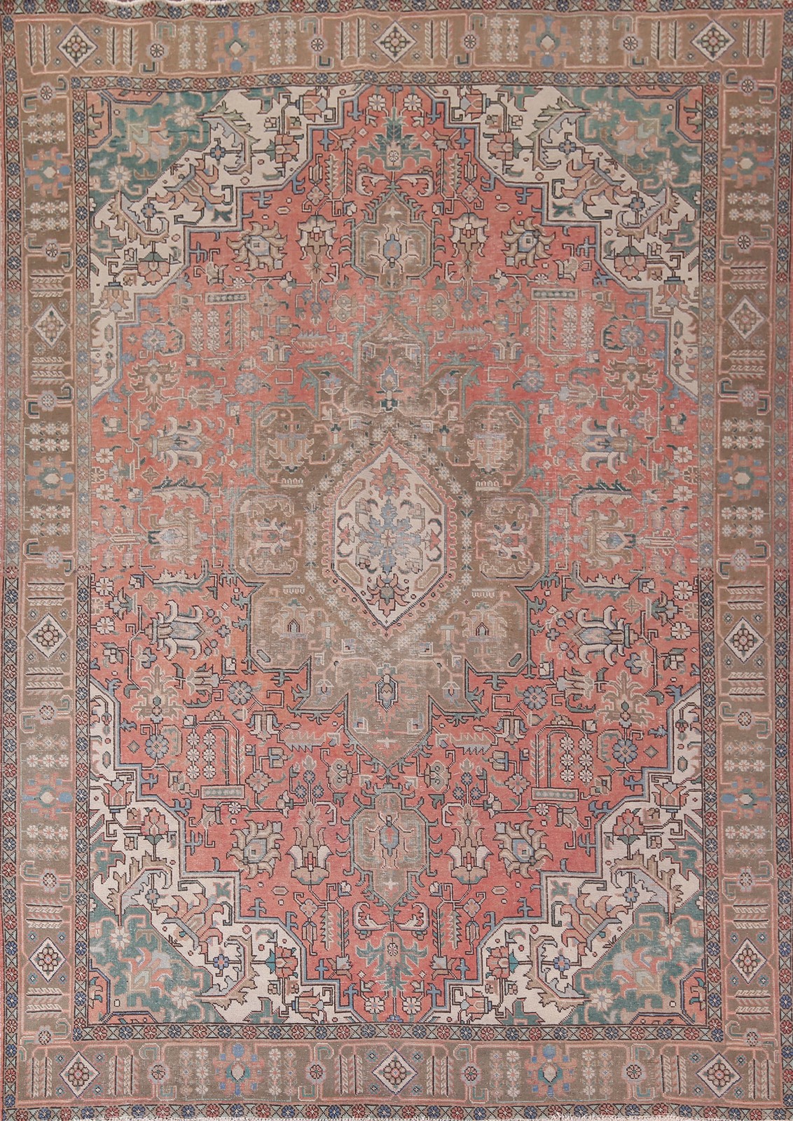 Geometric Pink Wool Area Rug 10×13 Traditional Hand-knotted Living Room Carpet