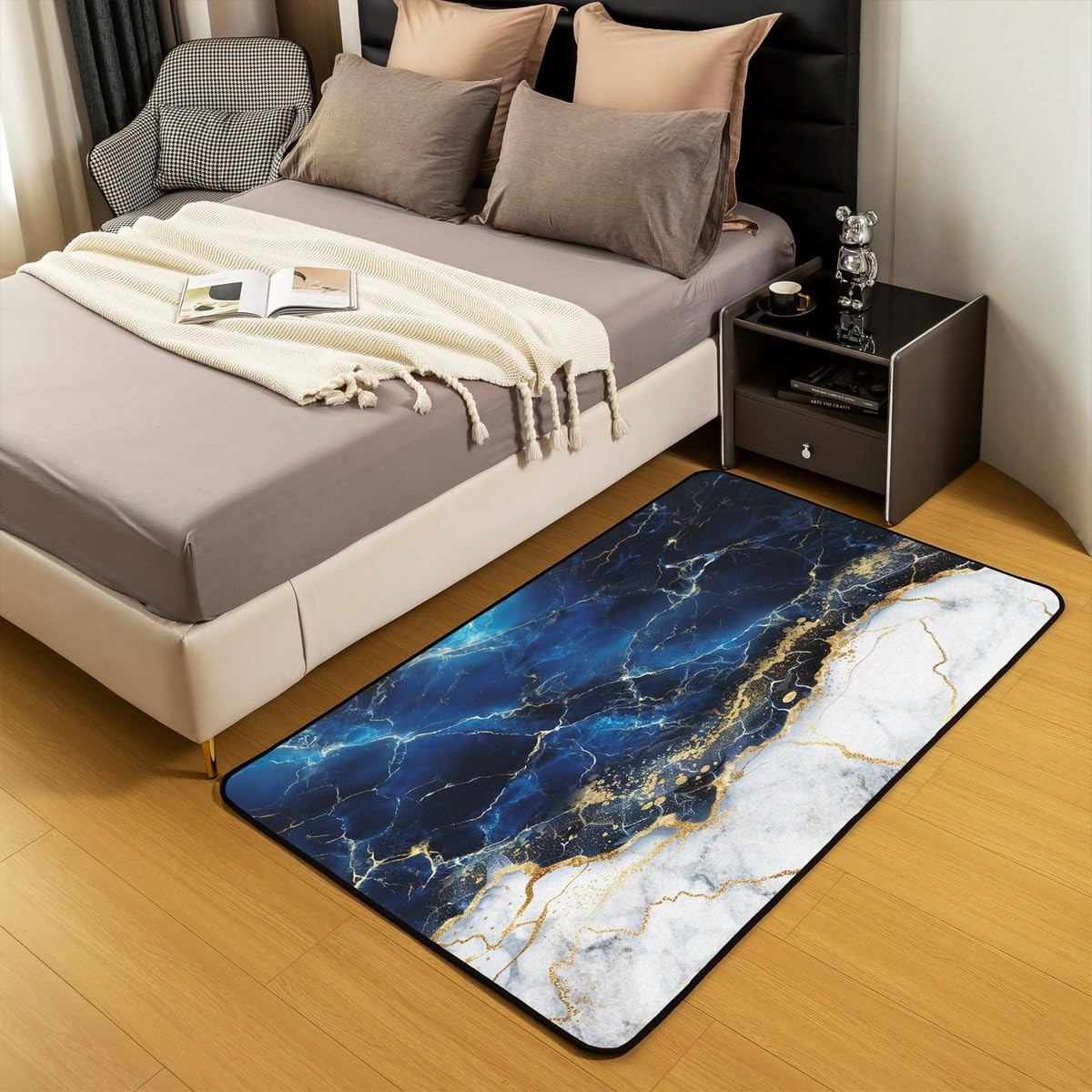 Erosebridal Marble Area Rug 3X5 Gold Giltter Rug Navy Blue Stone Marble Carpet