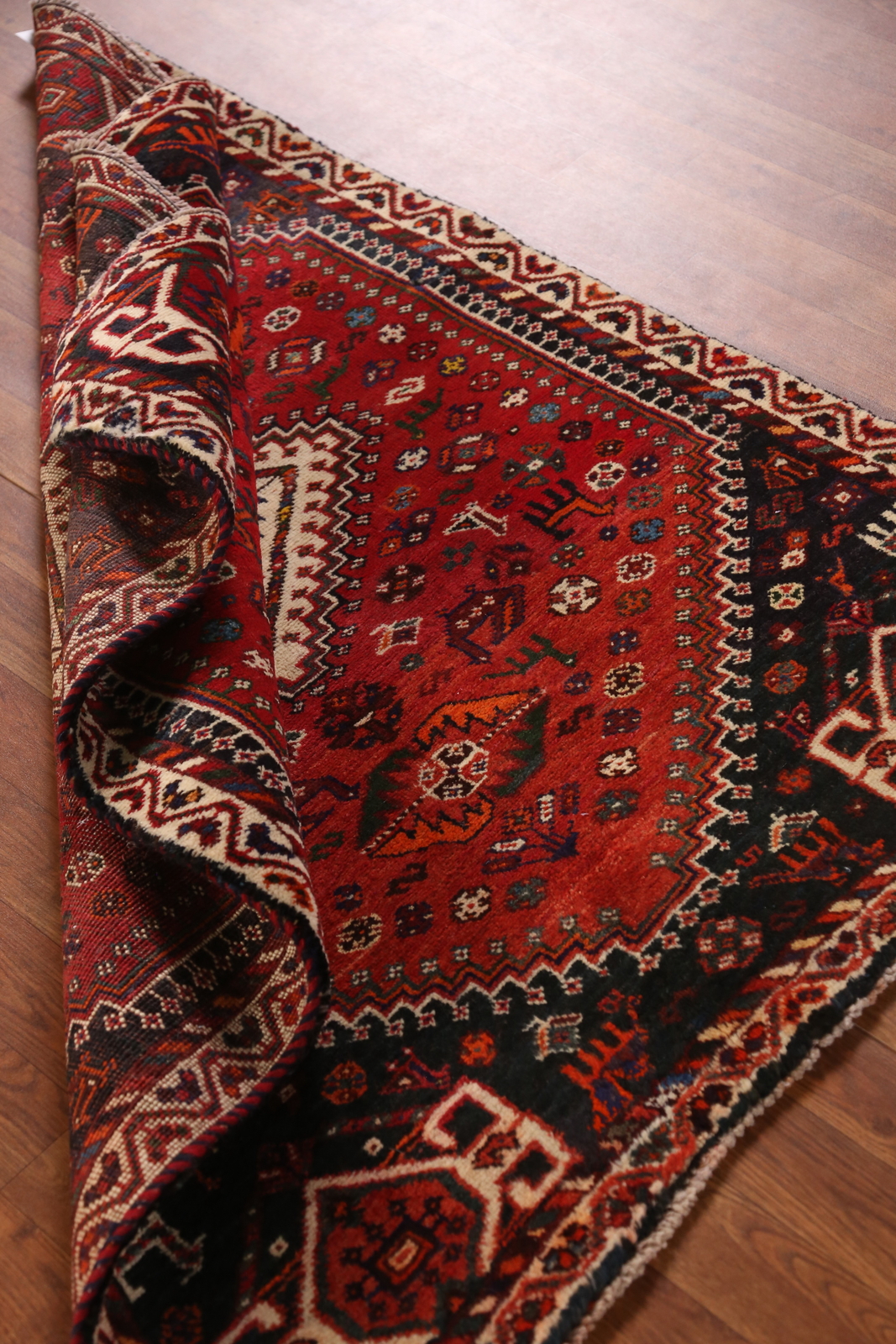 Vintage Geometric Tribal Traditional Hand-knotted Rug 4×5 Red Wool Carpet