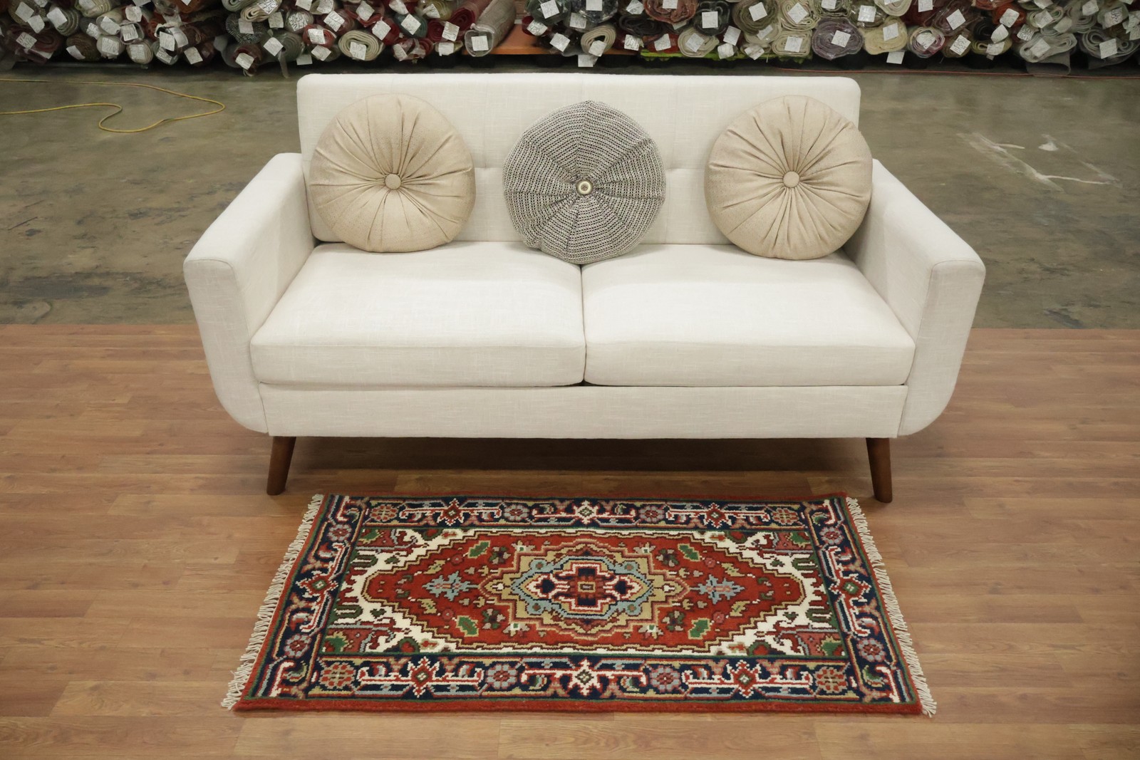 Rustic Red and Navy Carpet Traditional Accent Rug Hand-Knotted Wool