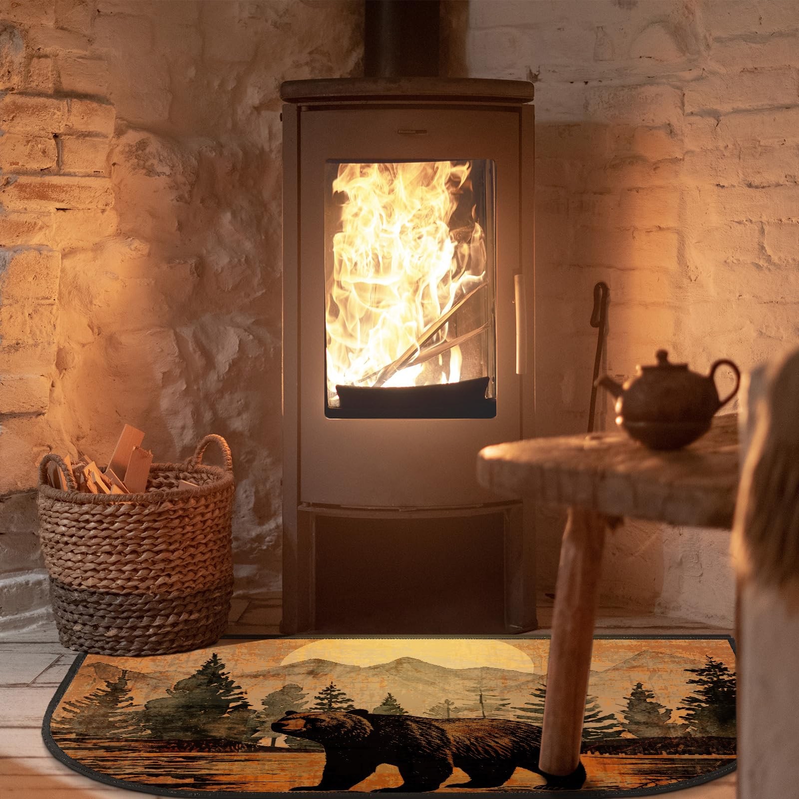 Demissle Fireplace Hearth Rug: Fireproof Cabin Southwestern Mat 24×59″ Bear Desi