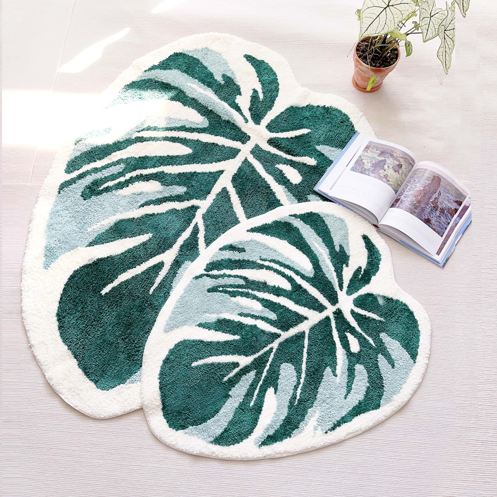 Monstera Leaf Area Rugs Non Slip Fluffy Bath Mat Tufted Rug,Ultra Soft Washab…