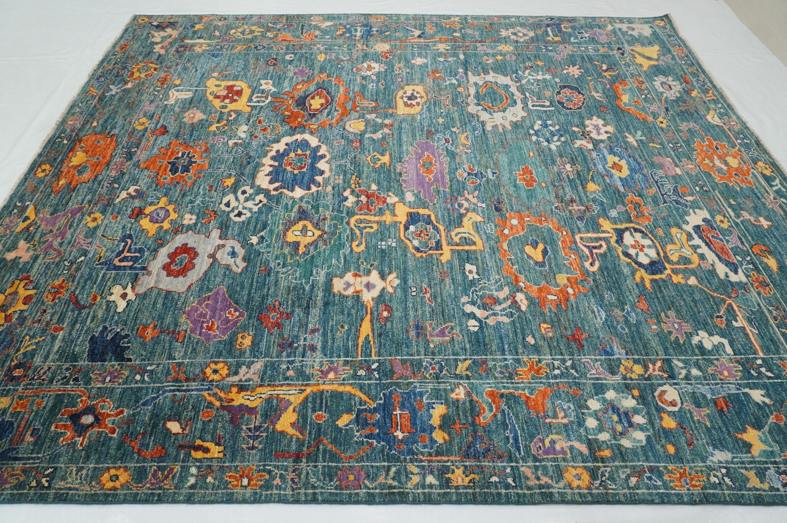8×10 ft Teal Green Turkish Oushak Hand Knotted Wool Oriental Rug
